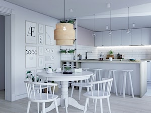 Kuchnia marzeń - Średnia otwarta z salonem beżowa biała z zabudowaną lodówką z nablatowym zlewozmywakiem kuchnia w kształcie litery u, styl skandynawski - zdjęcie od StudioDobryPomysł