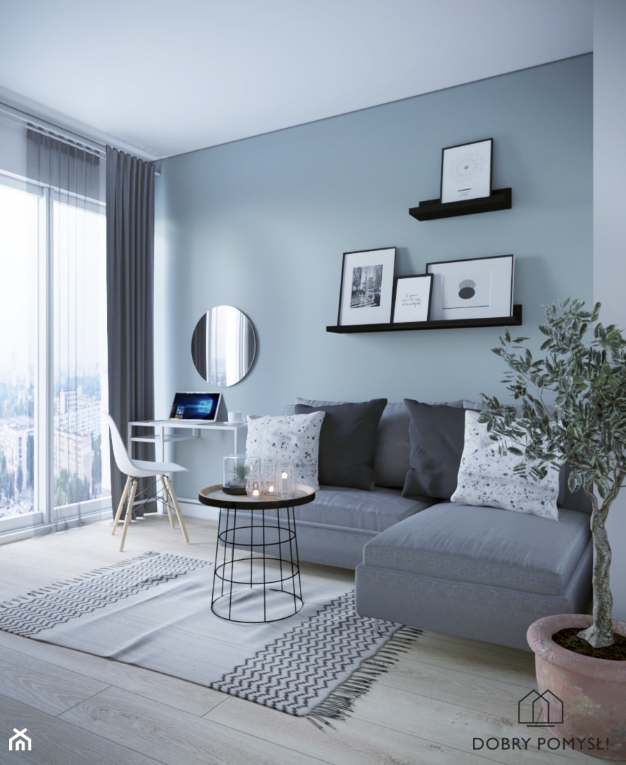 Mieszkanie na wynajem - Średnia szara z biurkiem sypialnia, styl skandynawski - zdjęcie od StudioDobryPomysł
