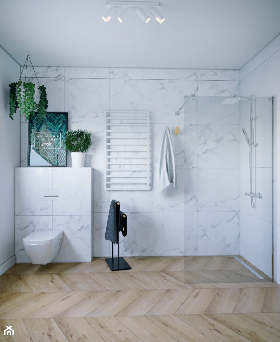 Wnętrze pełne zieleni - Średnia bez okna z punktowym oświetleniem łazienka, styl skandynawski - zdjęcie od StudioDobryPomysł