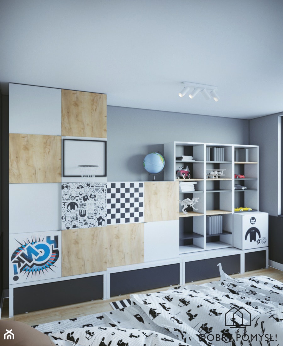 Nowoczesny dom dla czteroosobowej rodziny-sypialnie - Średni czarny szary pokój dziecka dla nastolatka dla chłopca, styl nowoczesny - zdjęcie od StudioDobryPomysł