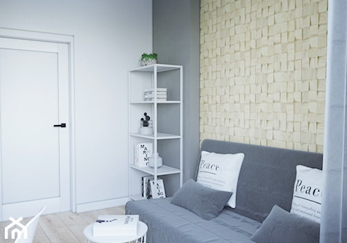 Mieszkanie na wynajem - Średnia biała szara z biurkiem sypialnia, styl skandynawski - zdjęcie od StudioDobryPomysł