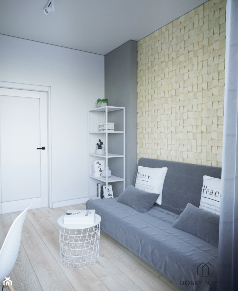 Mieszkanie na wynajem - Średnia biała szara z biurkiem sypialnia, styl skandynawski - zdjęcie od StudioDobryPomysł