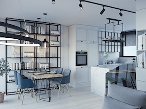 Industrialny szyk ♣️♠️🖤🌸🌿🍀 - Mały biały salon z kuchnią z jadalnią, styl industrialny - zdjęcie od StudioDobryPomysł
