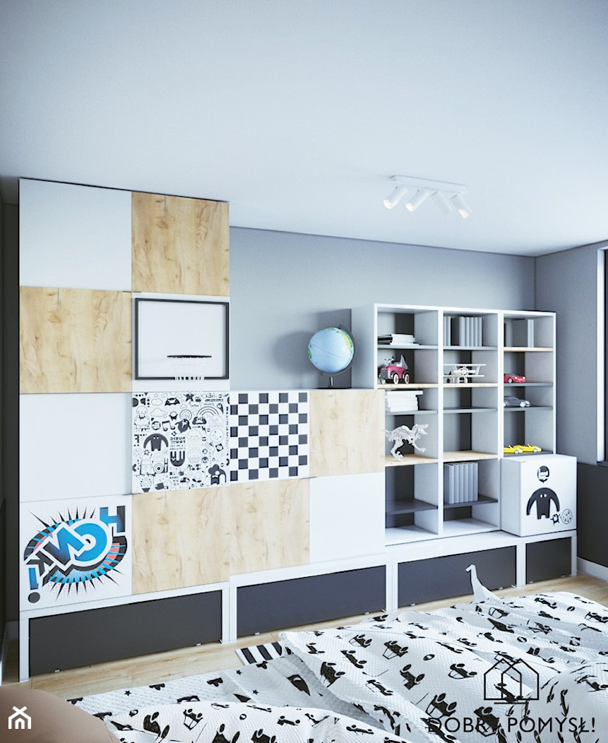 Nowoczesny dom dla czteroosobowej rodziny-sypialnie - Mały szary pokój dziecka dla dziecka dla nastolatka dla chłopca dla dziewczynki, styl nowoczesny - zdjęcie od StudioDobryPomysł - Homebook