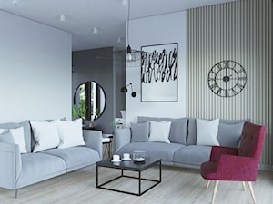 Nowoczesny dom dla czteroosobowej rodziny - Średni biały szary salon, styl nowoczesny - zdjęcie od StudioDobryPomysł