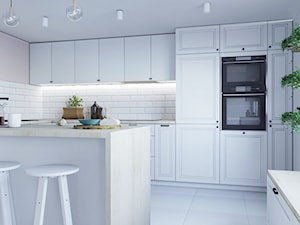 Kuchnia marzeń - Średnia otwarta z salonem beżowa biała z zabudowaną lodówką kuchnia w kształcie litery u, styl skandynawski - zdjęcie od StudioDobryPomysł