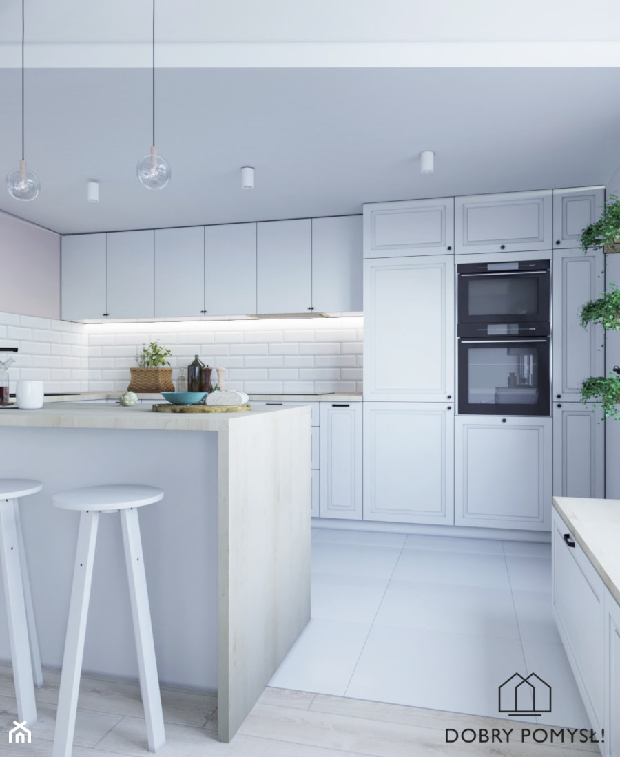 Kuchnia marzeń - Średnia otwarta z salonem beżowa biała z zabudowaną lodówką kuchnia w kształcie litery u, styl skandynawski - zdjęcie od StudioDobryPomysł