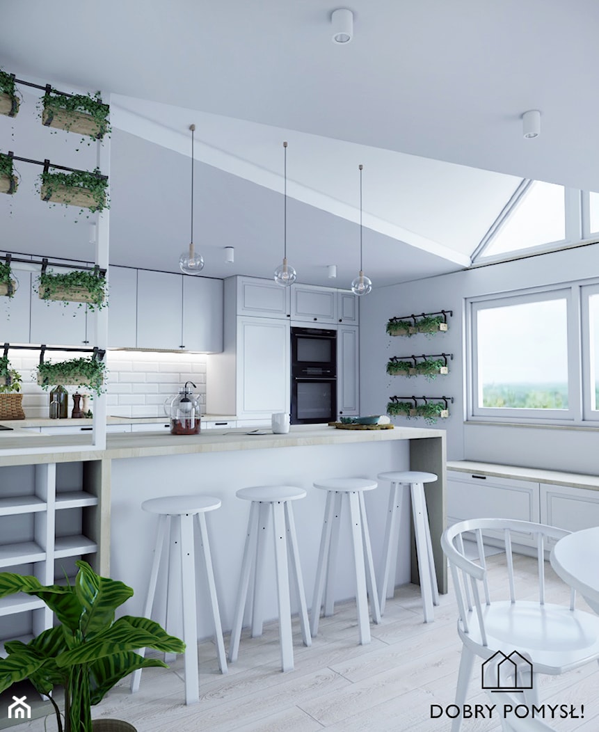 Kuchnia marzeń - Duża otwarta z salonem biała z zabudowaną lodówką kuchnia dwurzędowa z oknem, styl skandynawski - zdjęcie od StudioDobryPomysł - Homebook