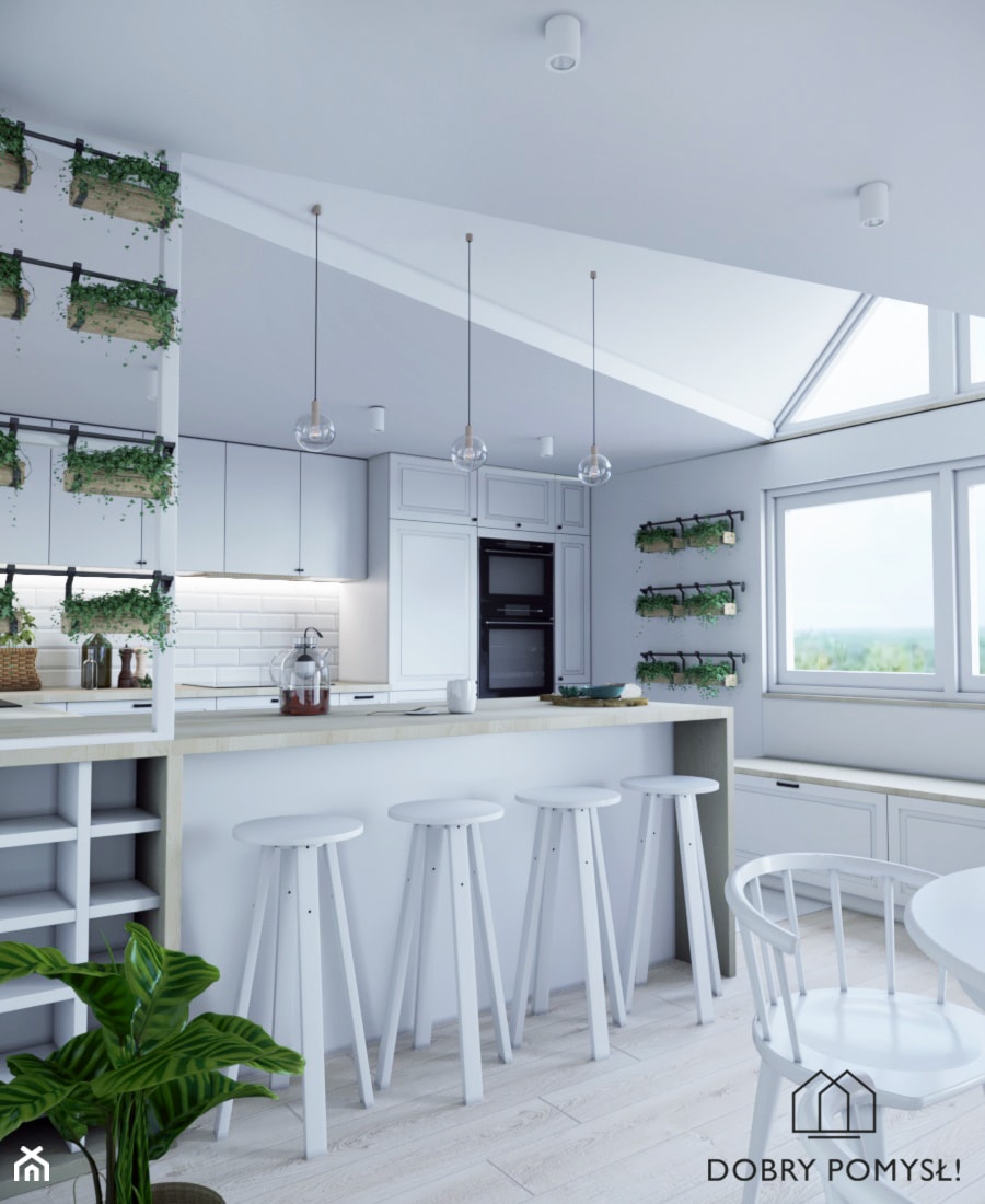 Kuchnia marzeń - Duża otwarta z salonem biała z zabudowaną lodówką kuchnia dwurzędowa z oknem, styl skandynawski - zdjęcie od StudioDobryPomysł