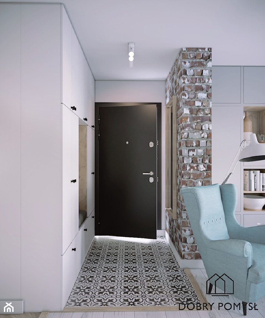Mieszkanie w bloku z wielkiej płyty - Mały biały hol / przedpokój, styl skandynawski - zdjęcie od StudioDobryPomysł - Homebook