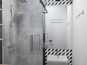 Mieszkanie na wynajem - Mała bez okna z pralką / suszarką z lustrem łazienka, styl skandynawski - zdjęcie od StudioDobryPomysł