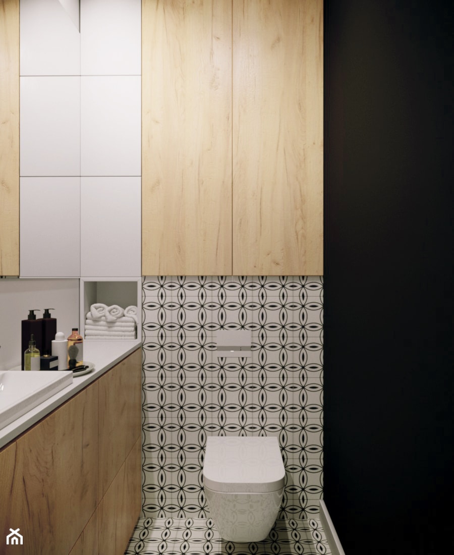 Wnętrze pełne zieleni - Mała bez okna z lustrem łazienka, styl skandynawski - zdjęcie od StudioDobryPomysł