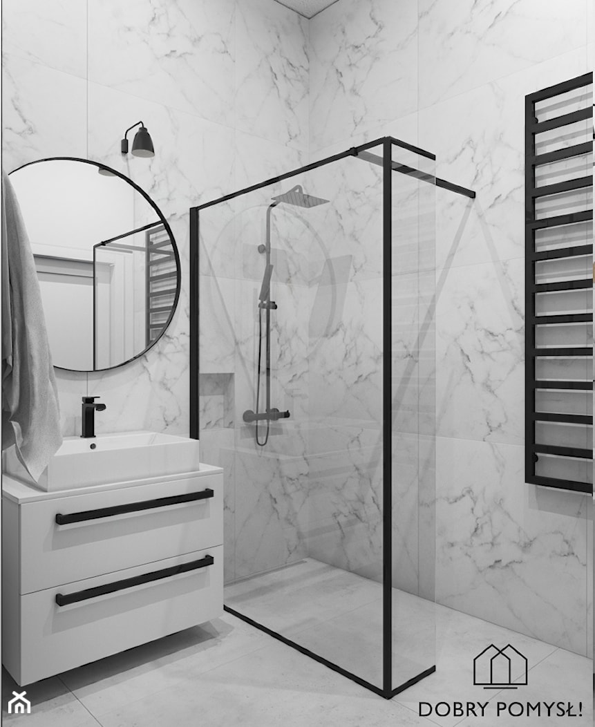 Nowoczesny dom dla czteroosobowej rodziny-łazienki - Mała bez okna z lustrem łazienka, styl nowoczesny - zdjęcie od StudioDobryPomysł - Homebook