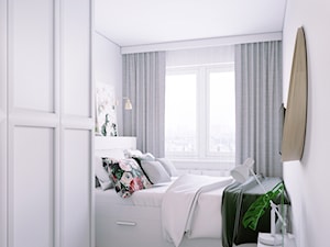 Mieszkanie w bloku z wielkiej płyty - Mała biała sypialnia, styl skandynawski - zdjęcie od StudioDobryPomysł
