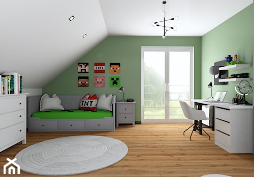 Projekt pokoju ucznia - Duży biały zielony pokój dziecka dla nastolatka dla chłopca, styl tradycyjny - zdjęcie od Interior Koncept Projektowanie Wnetrz