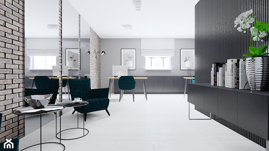 Projekt biura w Pleszewie - Średnie czarne szare biuro, styl industrialny - zdjęcie od Interior Koncept Projektowanie Wnetrz