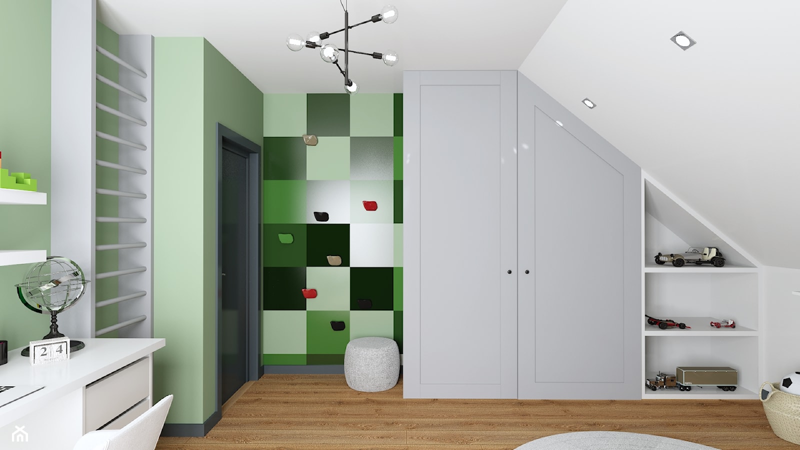Projekt pokoju ucznia - Średni biały zielony pokój dziecka dla chłopca, styl tradycyjny - zdjęcie od Interior Koncept Projektowanie Wnetrz - Homebook