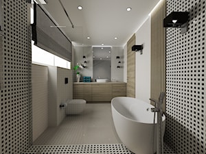 Dom pod Pleszewem - Średnia z lustrem z punktowym oświetleniem łazienka z oknem, styl nowoczesny - zdjęcie od Interior Koncept Projektowanie Wnetrz