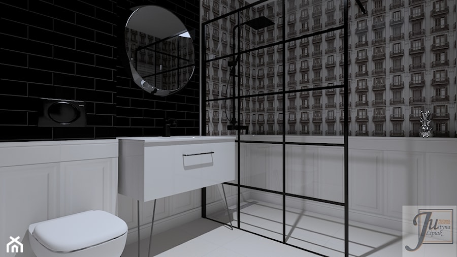 ŁAZIENKA B&W projekt i realizacja - Średnia bez okna łazienka, styl nowoczesny - zdjęcie od JU PRACOWNIA PROJEKTOWA JUSTYNA LIPIAK