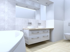 ŁAZIENKA Z OKNEM - Średnia z dwoma umywalkami z punktowym oświetleniem łazienka, styl nowoczesny - zdjęcie od JU PRACOWNIA PROJEKTOWA JUSTYNA LIPIAK