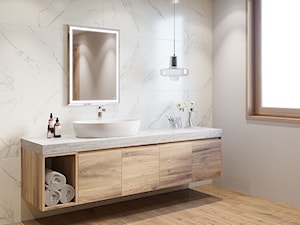 Inspiracje - Średnia z lustrem łazienka z oknem, styl skandynawski - zdjęcie od Komfort Łazienki