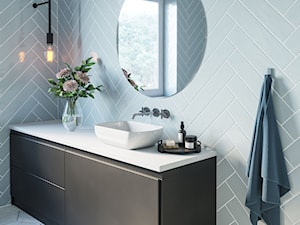 Inspiracje - Średnia niebieska miętowa łazienka z oknem, styl vintage - zdjęcie od Komfort Łazienki