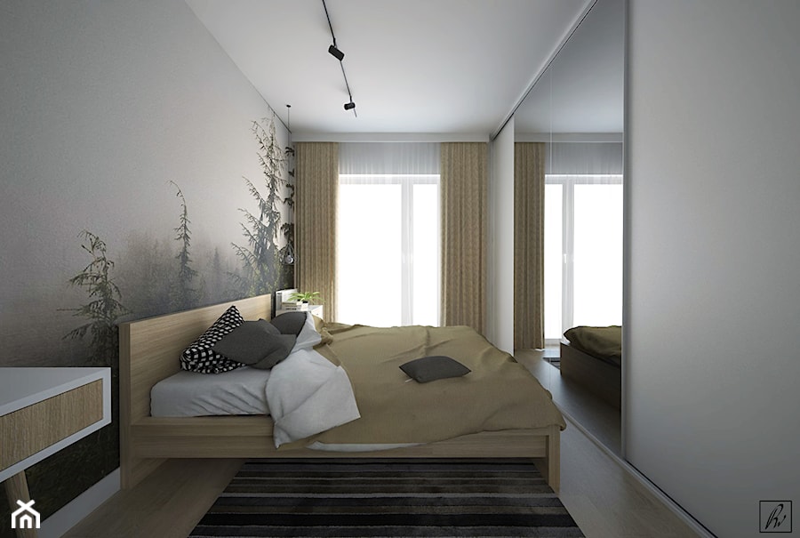 Średnia biała szara z biurkiem sypialnia, styl skandynawski - zdjęcie od STUDIOPROJEKT.RW