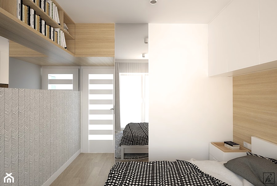 Średnia biała szara sypialnia, styl skandynawski - zdjęcie od STUDIOPROJEKT.RW