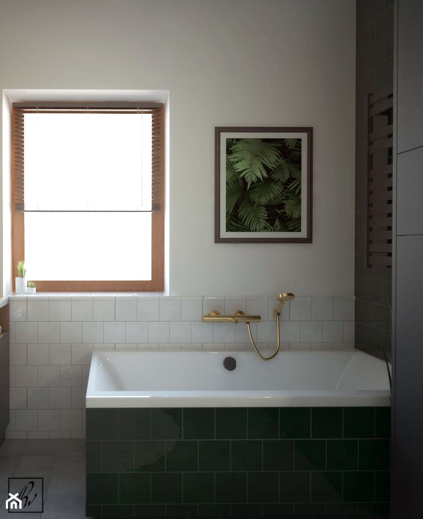 ZIELONA ŁAZIENKA | BUTELKOWA ZIELEŃ - Mała łazienka z oknem, styl tradycyjny - zdjęcie od STUDIOPROJEKT.RW