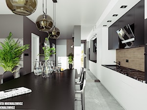 Zielona Góra - wnętrze salonu z kuchnią dla młodego mężczyzny - Kuchnia, styl nowoczesny - zdjęcie od ARTchitektura Michalewicz