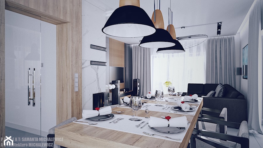 Siedlec - wnętrze salonu i kuchni w nowoczesnej stylistyce - Salon, styl nowoczesny - zdjęcie od ARTchitektura Michalewicz