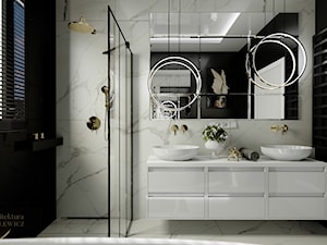 Gdynia - wnętrze luksusowej łazienki - Średnia z dwoma umywalkami z punktowym oświetleniem łazienka z oknem, styl glamour - zdjęcie od ARTchitektura Michalewicz