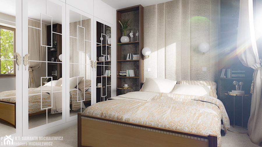 Zielona Góra - wnętrze sypialni - Mała szara sypialnia, styl glamour - zdjęcie od ARTchitektura Michalewicz