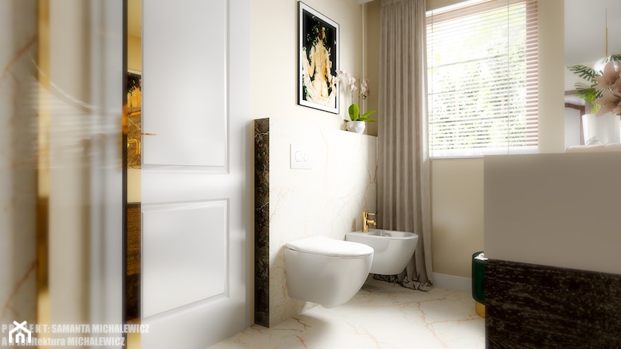 Zielona Góra - wnętrze eleganckiej łazienki - Średnia z marmurową podłogą łazienka z oknem, styl glamour - zdjęcie od ARTchitektura Michalewicz