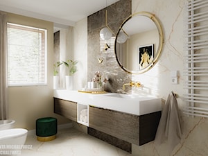 Zielona Góra - wnętrze eleganckiej łazienki - Średnia z lustrem z marmurową podłogą łazienka z oknem, styl glamour - zdjęcie od ARTchitektura Michalewicz