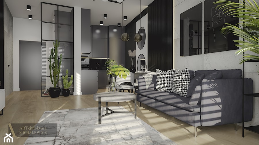 Bydgoszcz - męski apartament - Salon, styl industrialny - zdjęcie od ARTchitektura Michalewicz