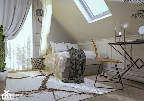Zielona Góra - wnętrze pokoju dla studentki - Średnia biała sypialnia na poddaszu, styl tradycyjny - zdjęcie od ARTchitektura Michalewicz