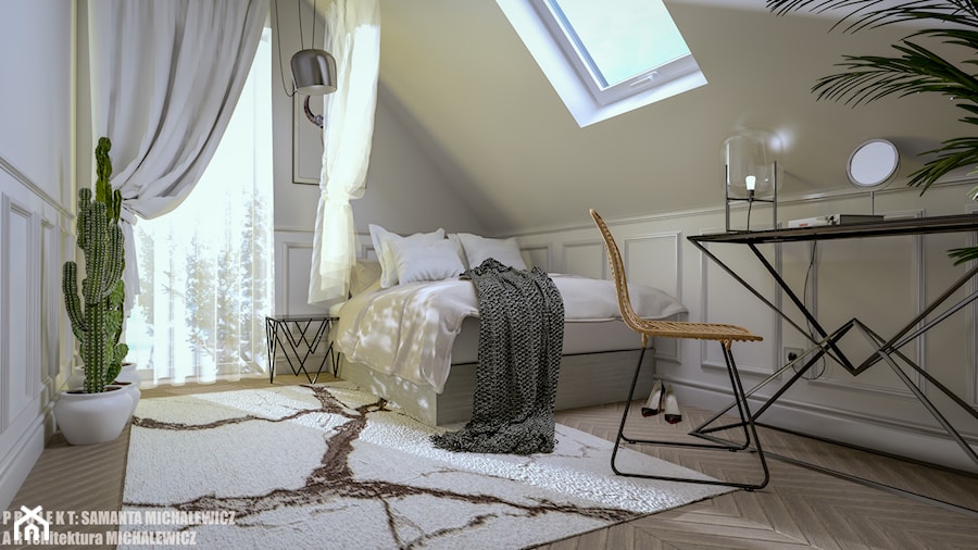 Zielona Góra - wnętrze pokoju dla studentki - Średnia biała sypialnia na poddaszu, styl tradycyjny - zdjęcie od ARTchitektura Michalewicz