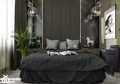 Zielona Góra - wnętrze sypialni dla młodego mężczyzny - Mała czarna zielona sypialnia, styl nowoczesny - zdjęcie od ARTchitektura Michalewicz