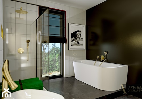 Zielona Góra - ekskluzywna łazienka - Średnia z lustrem z marmurową podłogą z punktowym oświetleniem łazienka z oknem, styl glamour - zdjęcie od ARTchitektura Michalewicz