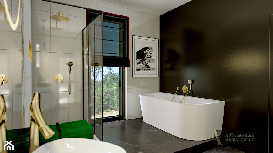 Zielona Góra - ekskluzywna łazienka - Średnia z lustrem z marmurową podłogą z punktowym oświetleniem łazienka z oknem, styl glamour - zdjęcie od ARTchitektura Michalewicz