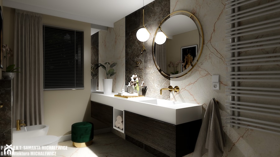 Zielona Góra - wnętrze eleganckiej łazienki - Średnia łazienka z oknem, styl glamour - zdjęcie od ARTchitektura Michalewicz