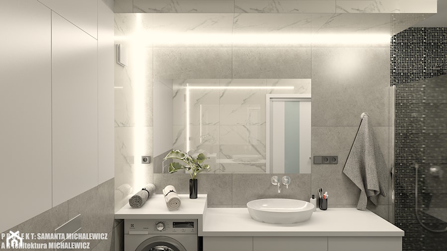 Zielona Góra - wnętrze minimalistycznej łazienki dla mężczyzny - Średnia bez okna z pralką / suszarką łazienka, styl minimalistyczny - zdjęcie od ARTchitektura Michalewicz