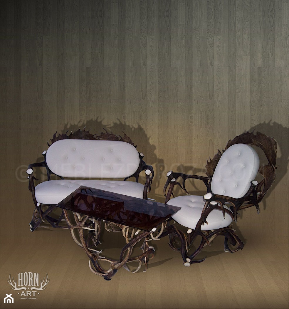 Zestaw meblie z poroża fotel kanapa i stolik - zdjęcie od HornArt - Meble z poroża - Homebook