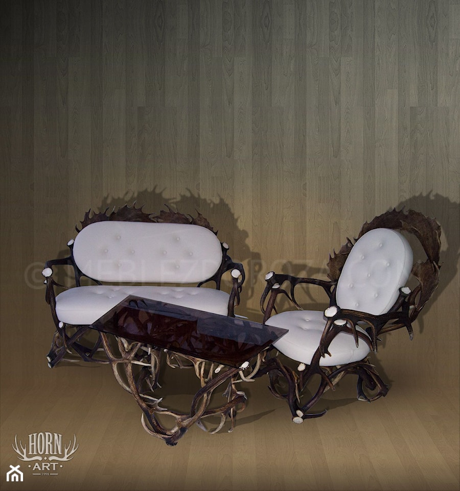 Zestaw meblie z poroża fotel kanapa i stolik - zdjęcie od HornArt - Meble z poroża
