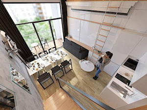 Mieszkanie 1 - Mały szary salon z kuchnią z jadalnią, styl nowoczesny - zdjęcie od Minimaxy
