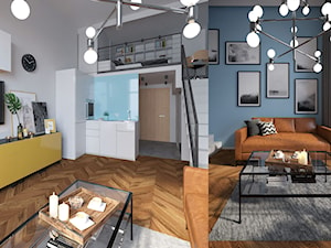 Mieszkanie 2 - Średni szary salon z kuchnią z tarasem / balkonem, styl nowoczesny - zdjęcie od Minimaxy