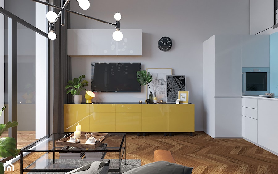 Mieszkanie 2 - Średni szary salon z kuchnią, styl nowoczesny - zdjęcie od Minimaxy