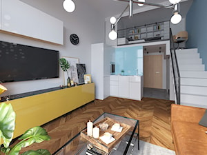 Mieszkanie 2 - Mała otwarta z salonem szara z zabudowaną lodówką z podblatowym zlewozmywakiem kuchnia w kształcie litery l, styl nowoczesny - zdjęcie od Minimaxy