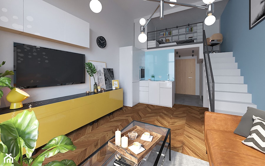 Mieszkanie 2 - Mała otwarta z salonem szara z zabudowaną lodówką z podblatowym zlewozmywakiem kuchnia w kształcie litery l, styl nowoczesny - zdjęcie od Minimaxy